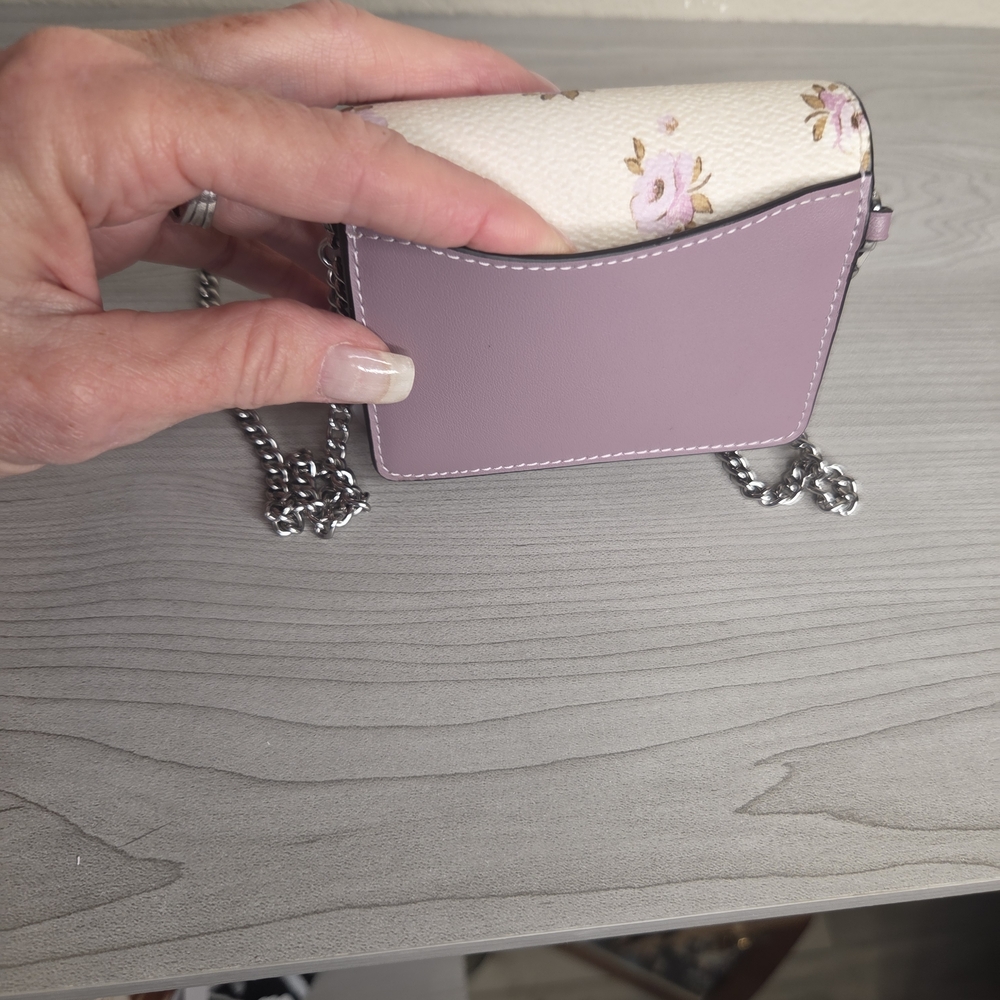 Coach Floral Cream Wallet on a Silver, Detachable,Crossbody Chain NWT - Picture 3 of 8